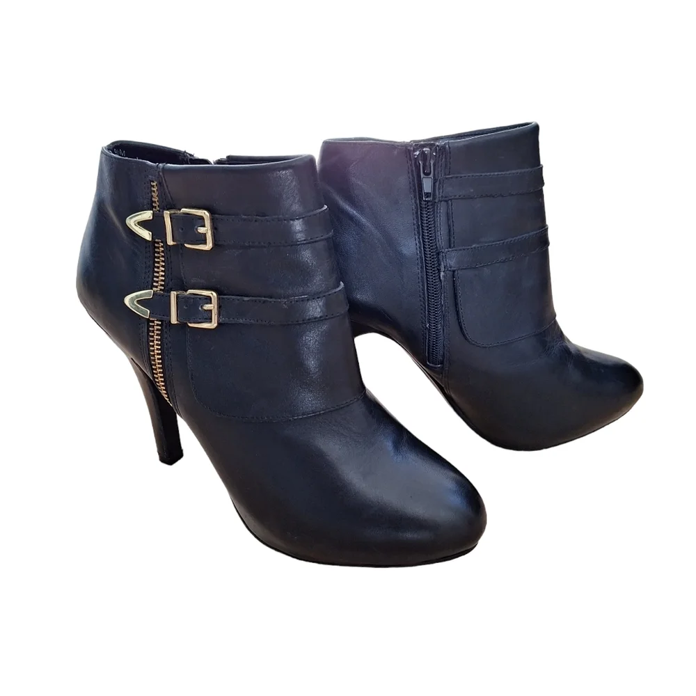 Me Too Lennon Womens Black Leather Platform Heeled Bootie Ankle Boot sz 9.5M …
